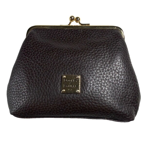 Dooney & Bourke Handbags - Dooney Bourke Pebbled Leather Kiss lock Coin Purse Framed Dark Brown 6" x 5"x1"